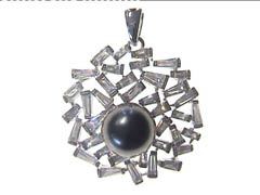 212518-2R00-157 | Anhänger Freiberg 212518 925 Silber rhodiniert Perle-Imitation schwarz / s.Zirkonia 